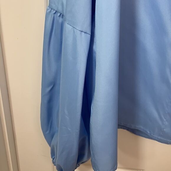 Vonda size 5XL blouse, light blue with bubble sleeves - Picture 5 of 13